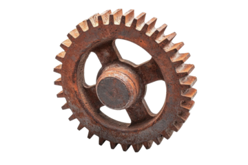 Rusty Metal Gear Rotates Isolated on PNG Transparent Background