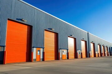 Obraz premium Industrial Warehouse with Vibrant Orange Doors