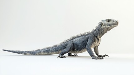 Fototapeta premium Full-body image of an iguana with its tail extended on a white background.