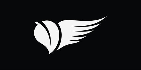 wings and leaf logo design, love heart symbol vector concept