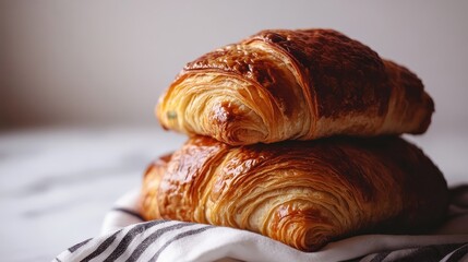 Flaky Baked Croissants on Light Background