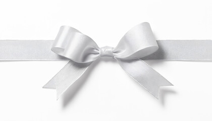White gift ribbon with bow for Christmas, birthday, Valentine's Day, isolated on white background.