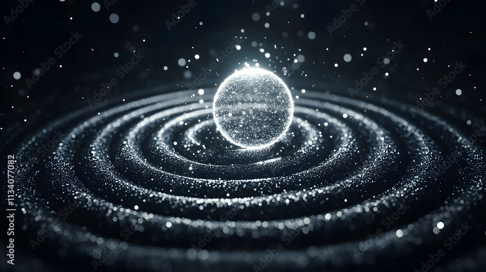 Poster a luminous sphere creates ripples in a dark background, showcasing an ethereal play of light and tex