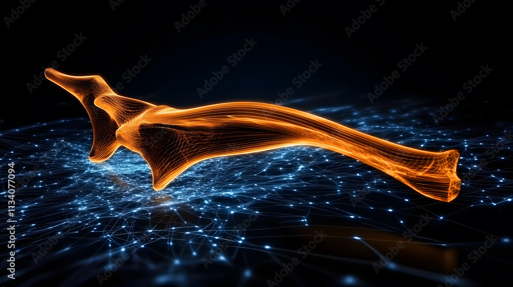 Poster a glowing, abstract representation of a bone structure, highlighted against a backdrop of interconne