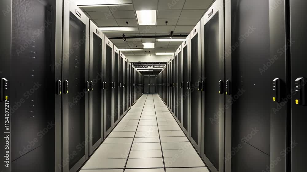 Poster rows of servers neatly organized in a data center, providing a secure and efficient environment for 