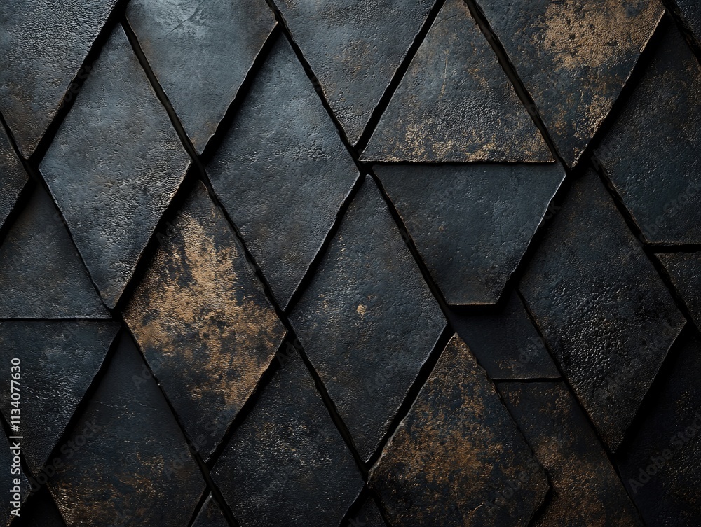 Poster dark, angular stone tiles with gold accents create a textured backdrop. perfect for adding a luxurio