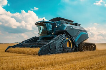 Obraz premium Modern Harvesting Machine in Wheat Fields