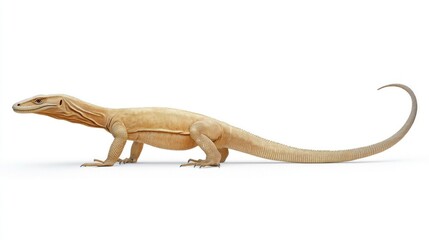 Fototapeta premium Full-body image of a monitor lizard standing with a long tail on a white background.