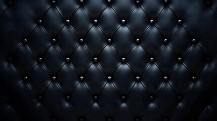Dark, tufted leather upholstery texture background.