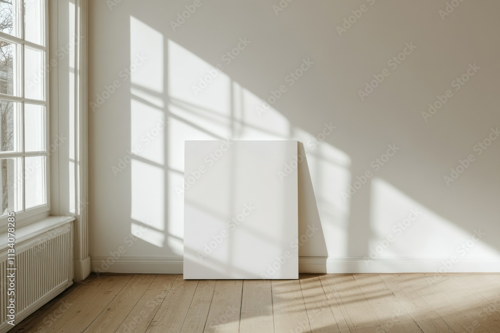 Poster minimalist space with shadows and blank canvas