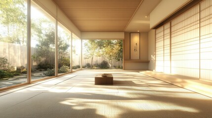 Fototapeta premium Traditional Japanese house with minimalist interiors.