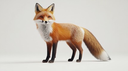 Fototapeta premium Full-body image of a red fox standing on a white background.