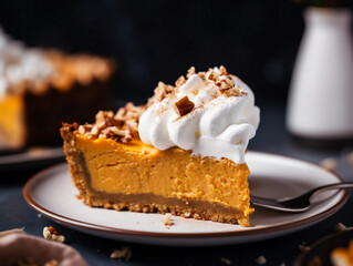 Scrumptious Pumpkin Pie with Crumbly Crust and Whipped Cream