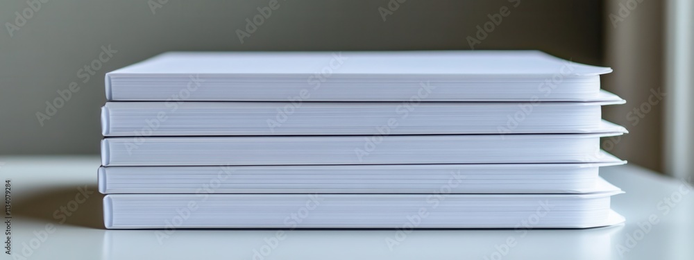 Aufkleber stack of blank notebooks on a table office space stationery image minimalist design close-up view pr