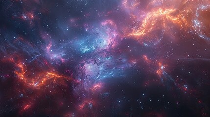 Obraz premium Vivid cosmic space with glowing nebula clouds and colorful star formations.