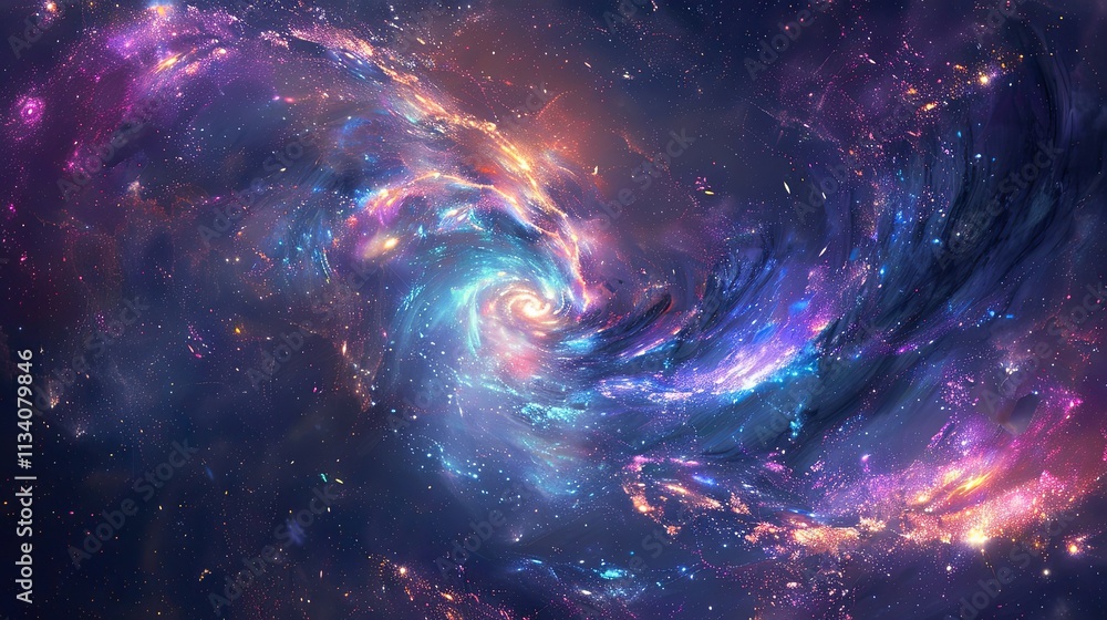 Wall mural swirling galaxy with vivid star clusters and glowing nebula clouds in deep space.