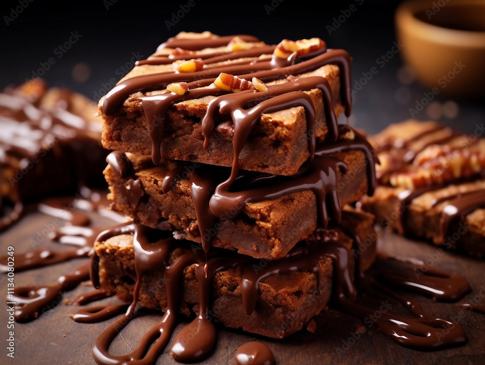 Canvas Prints Delicious Chocolate Brownies with Chocolate Drizzle 