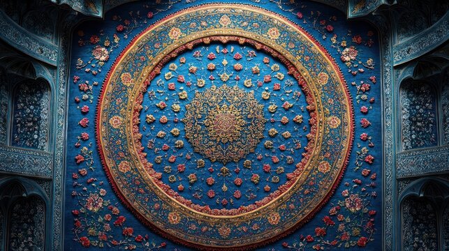 Intricate Blue and Gold Ceiling in an Ancient Palace