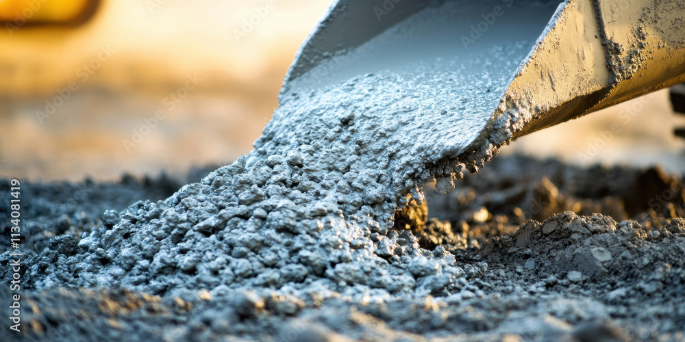 Poster workers skillfully pour fresh concrete from a loader, creating a strong foundation at a construction
