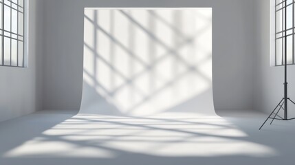 Obraz premium Abstract white studio background for product presentation Empty room with shadows of window Display product with blurred backdrop