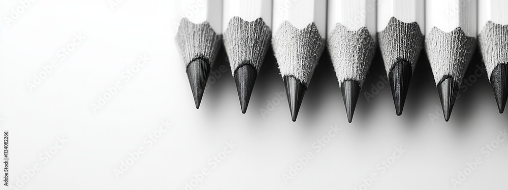 Poster artistic close-up of sharpened pencils on white background minimalist composition creative workspace