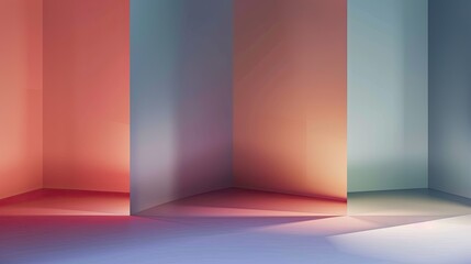 Abstract 3D room interior with colorful gradient walls and shadows