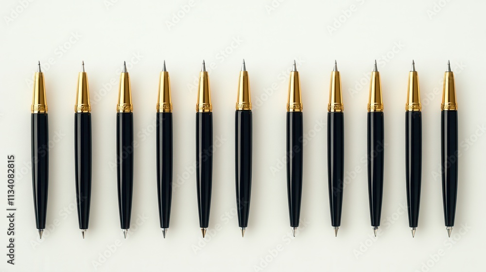 Poster writing instruments arrangement office workspace photography minimalistic setting top-down view prof