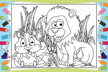 Fototapeta premium coloring cute animal cartoon for kids