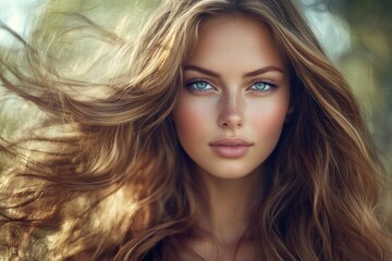 Naklejka premium Woman with long hair and freckles