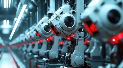 Advanced robotics manufacturing process factory industrial photography high-tech environment close-up view automation innovation
