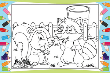 coloring cute animal cartoon for kids
