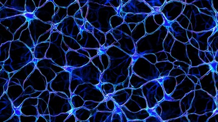 Naklejka premium Abstract AI Neural Network with Glowing Circuit Patterns and Interconnected Nodes, Featuring Radiant Blue and Purple Tones, Representing the 2025 Digital Future, Futuristic Concept Art