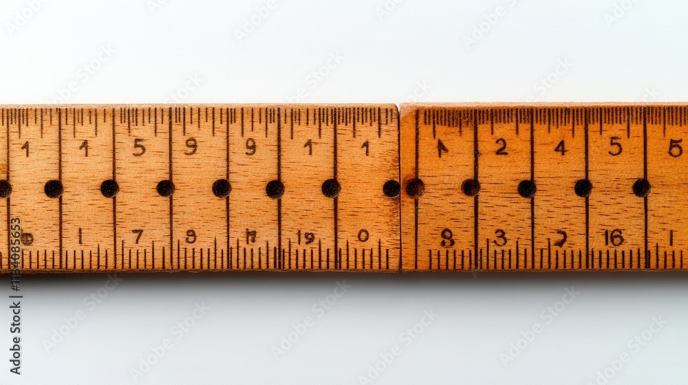 Poster measuring precision with a wooden ruler studio setting photography minimalist close-up measurement c