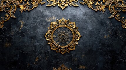 Opulent Gold Mandala on Dark Stone: A Luxurious Design