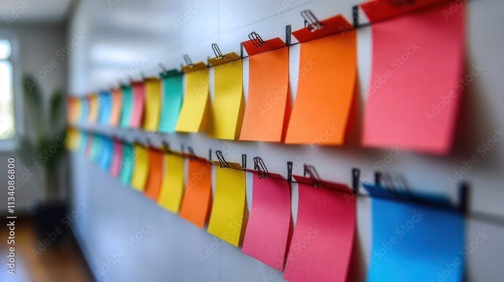 Poster organizing ideas with colorful sticky notes in a modern office space a creative approach for boostin
