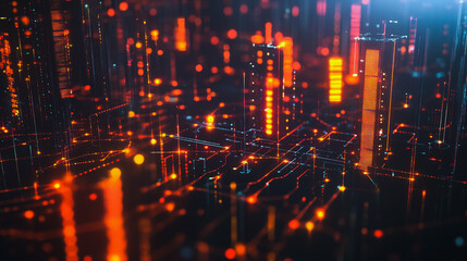 Fototapeta premium Smart digital Innovation city with connection network reciprocity over the cityscape. of future smart wireless digital city and social media networking systems that connects people with in city