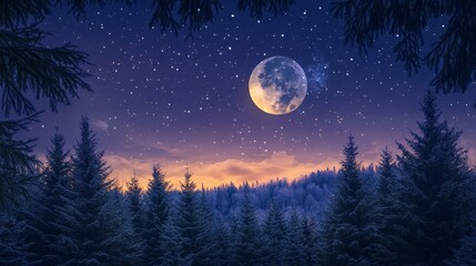 Naklejka premium The moon in the sky at night over the forest