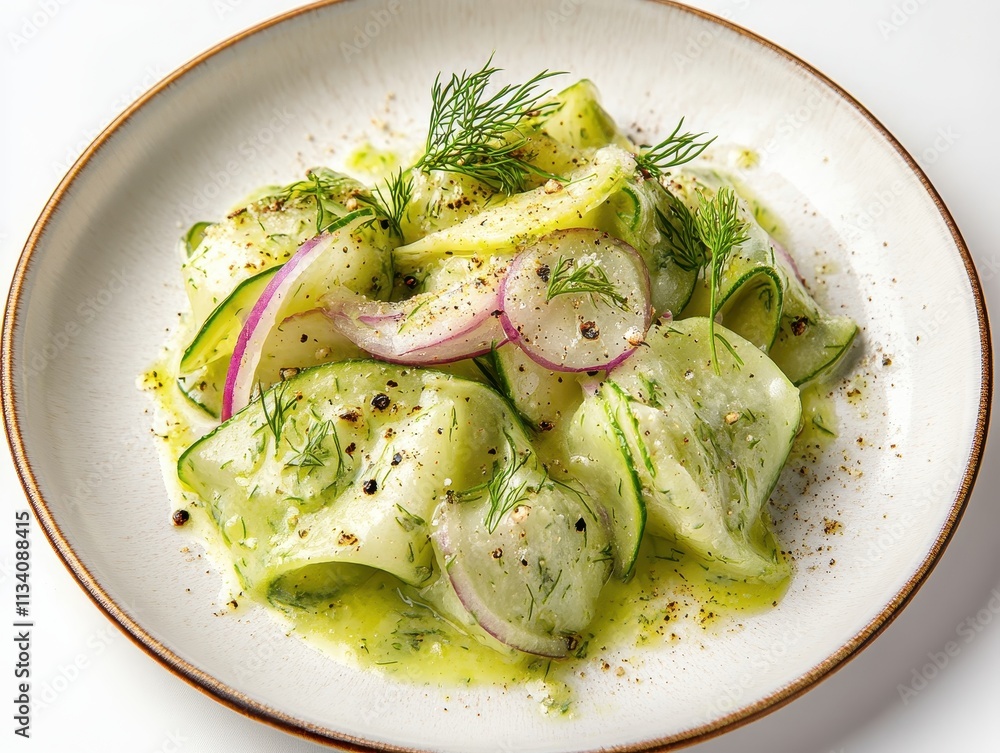 Poster refreshing cucumber and red onion salad with dill dressing a culinary delight