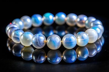 Elegant moonstone bracelet shimmers in the dark, a mystical, celestial charm.