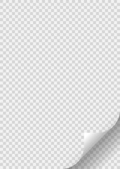 Vector realistic paper corner turn page with soft shadow on transparent background