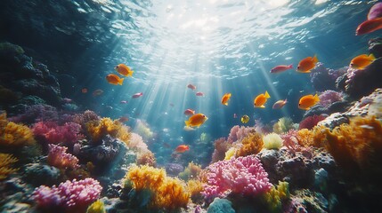 Obraz premium Underwater coral reef exploration ocean natural scene vibrant colors