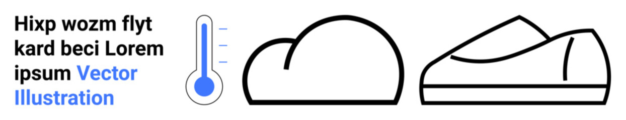 Thermometer with temperature gradient, cloud, and mountain outline in minimalist black and blue style. Ideal for weather, climate, forecast, environment, nature, simplicity, and tech-themed designs