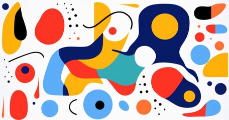 beautiful abstract simple shapes, vector illustration, simple lines, black line art, flat colors, colorful, orange green blue yellow purple red white black