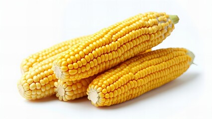 Fresh Yellow Corn Cobs Isolated on White, Perfect for Healthy Eating Concepts, Farm Produce Displays, Organic Food Advertisements, or Agricultural Marketing