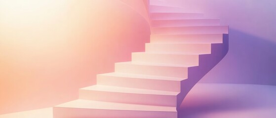 A serene spiral staircase illuminated with soft colors, suggesting elegance and tranquility.