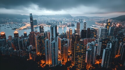Obraz premium High Angle View Over Dense Cityscape with Tall Skyscrapers