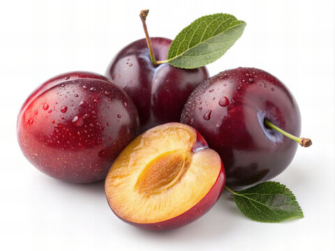 Juicy red plums fresh produce market food photography bright setting close-up healthy eating inspiration
