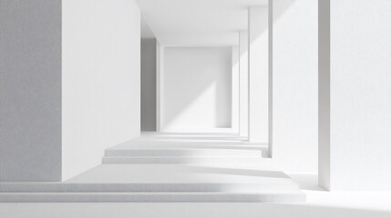 Fototapeta premium Minimalist interior with white walls and light shadows.