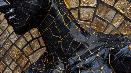 black and gold mosaic of black woman body with golden accents, close up, high detail, smooth shading, intricate details, hyper realistic