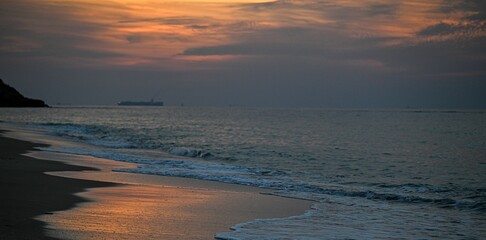 High resolution colorful panoramic image of the beautiful sunset on the beach- Israel